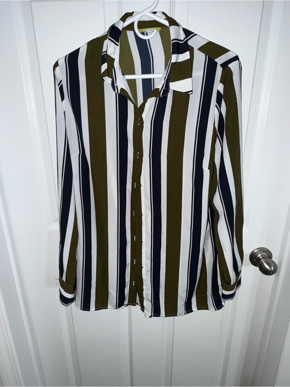 Striped Button-Down Shirt in Olive, White & Navy